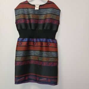 Hache london womens large dress burgundy rustic brown batik art wear